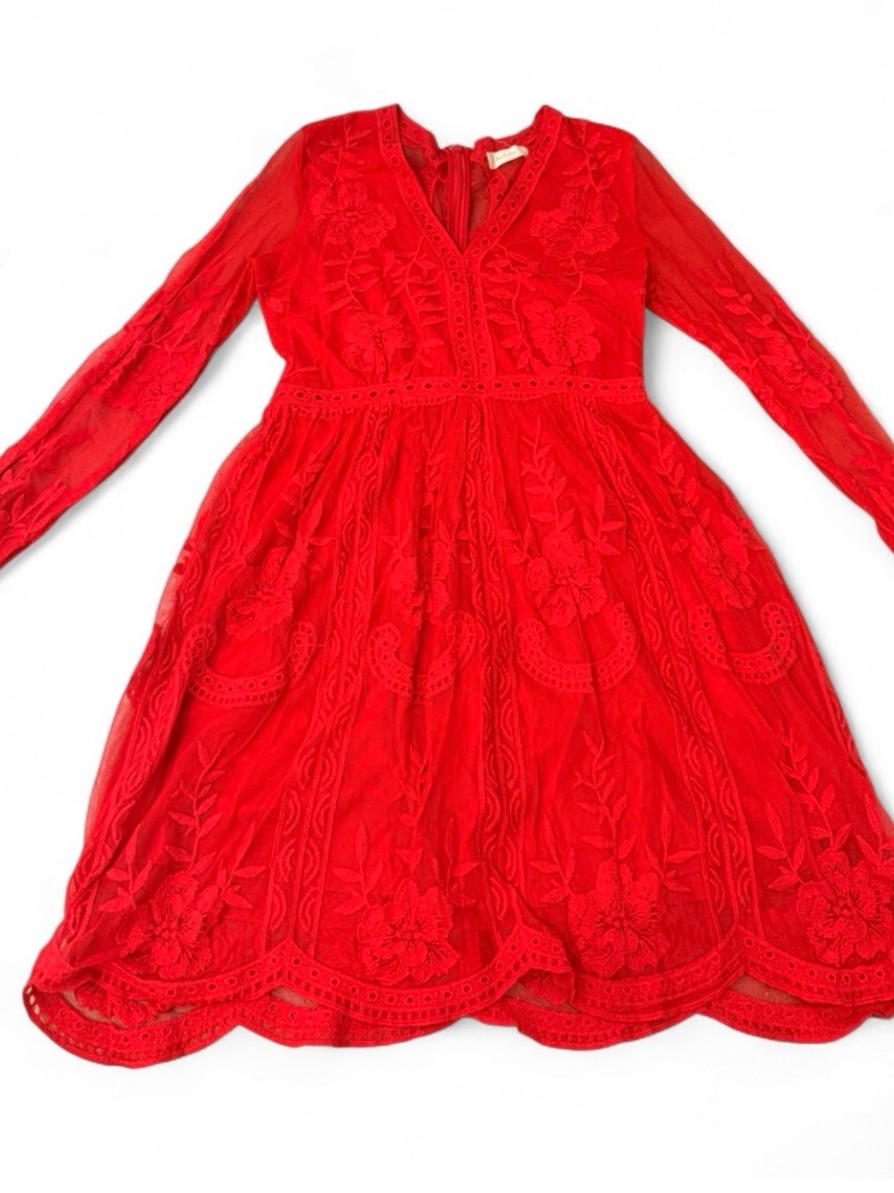 Altar'd State Red Floral Lace Long Sleeve Women’s Dress